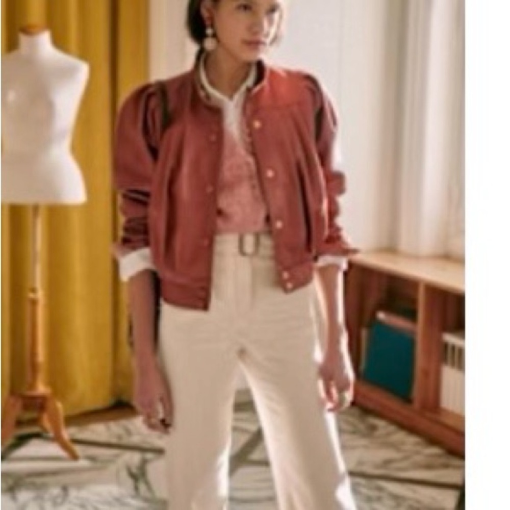 Sezane Amazone leather jacket in size 2. Color is terracotta.